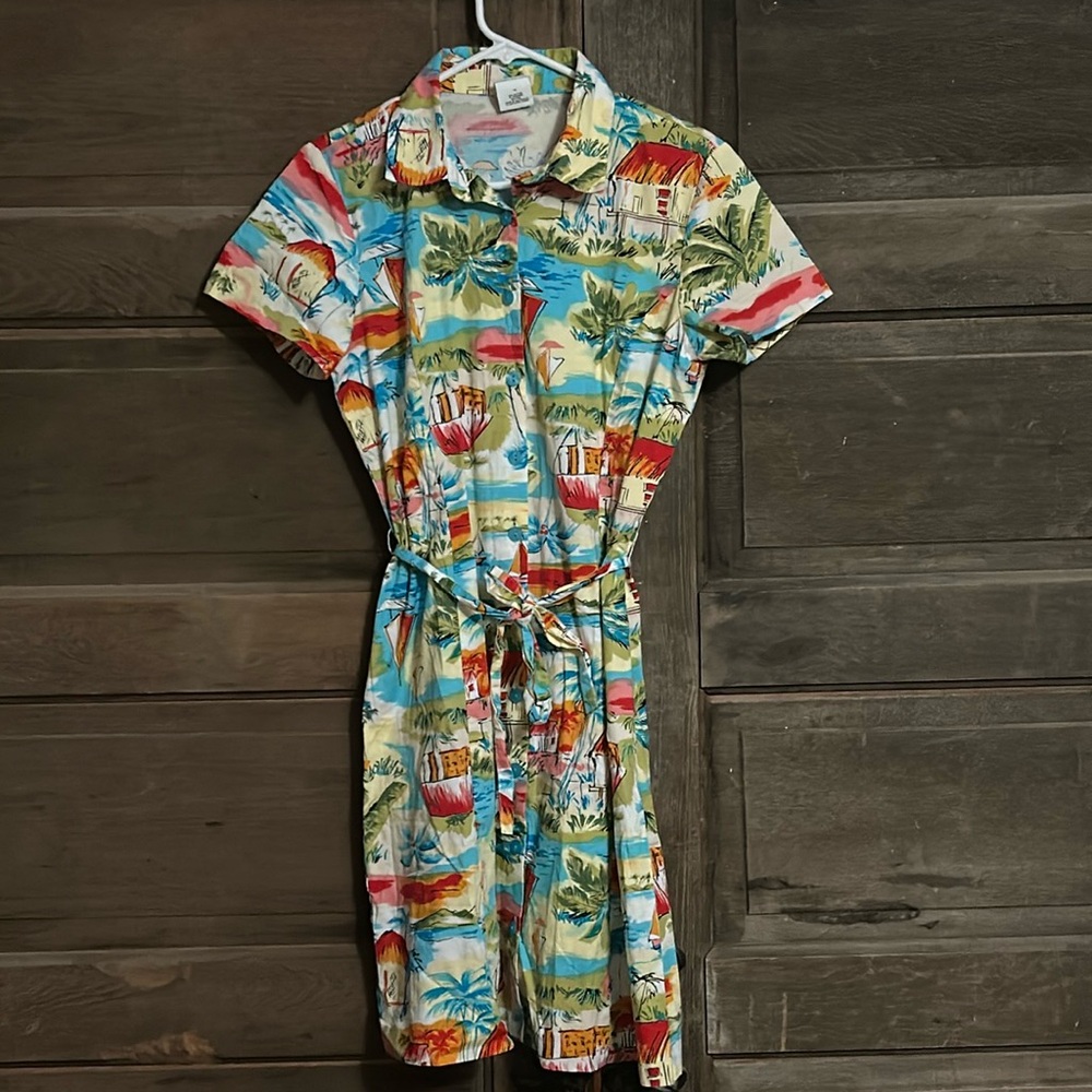 CAROLINA COLOURS‎ Bright  Button Front Short Sleeve Knee Length Dress 14